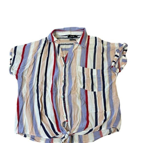 Miss Me Women's XS Striped Tie Front Crop Top Blouse Multicolor - Picture 1 of 7